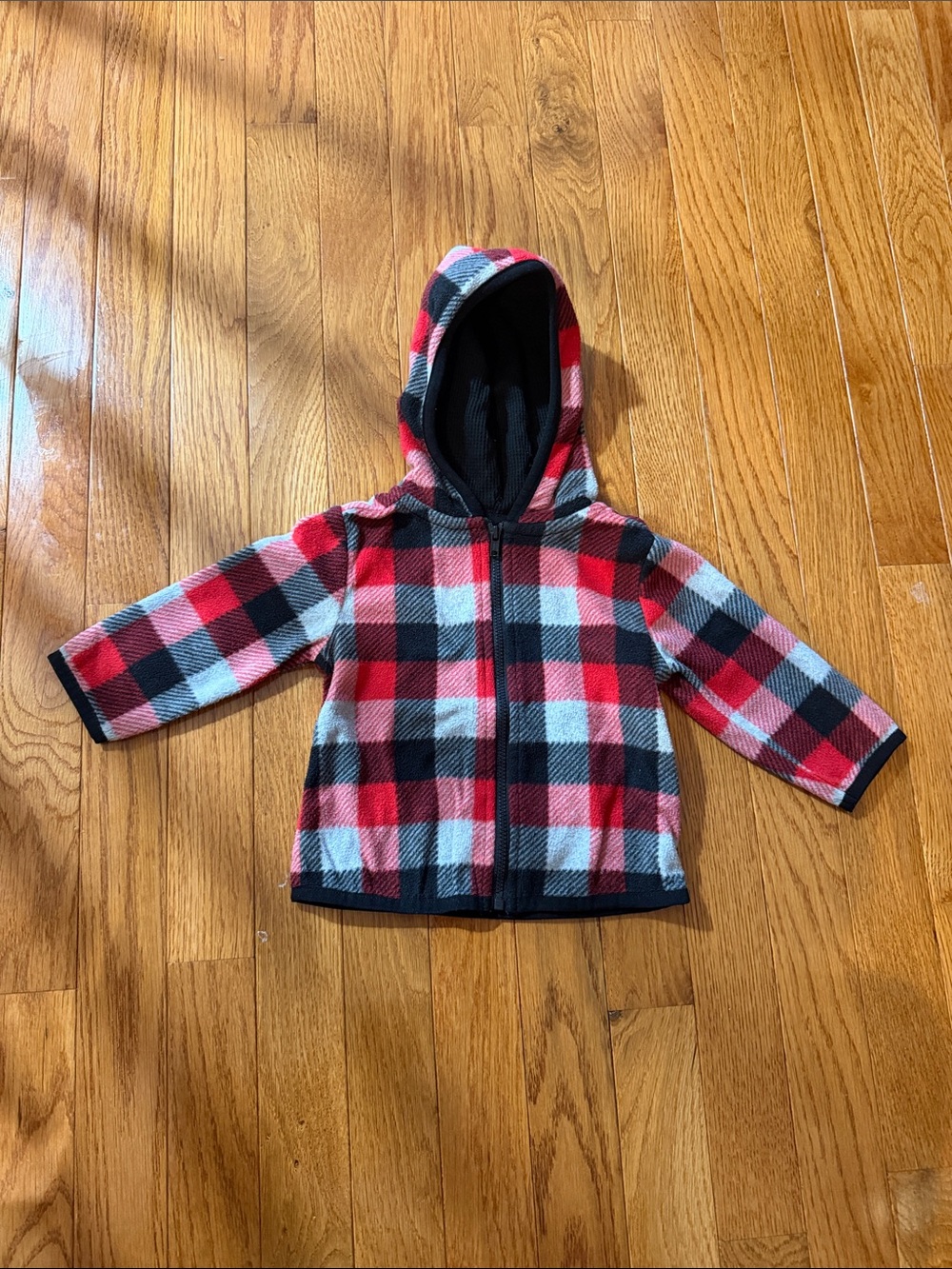 6-9M - Garanimals Hooded Fleece Jacket - Red Black White Plaid